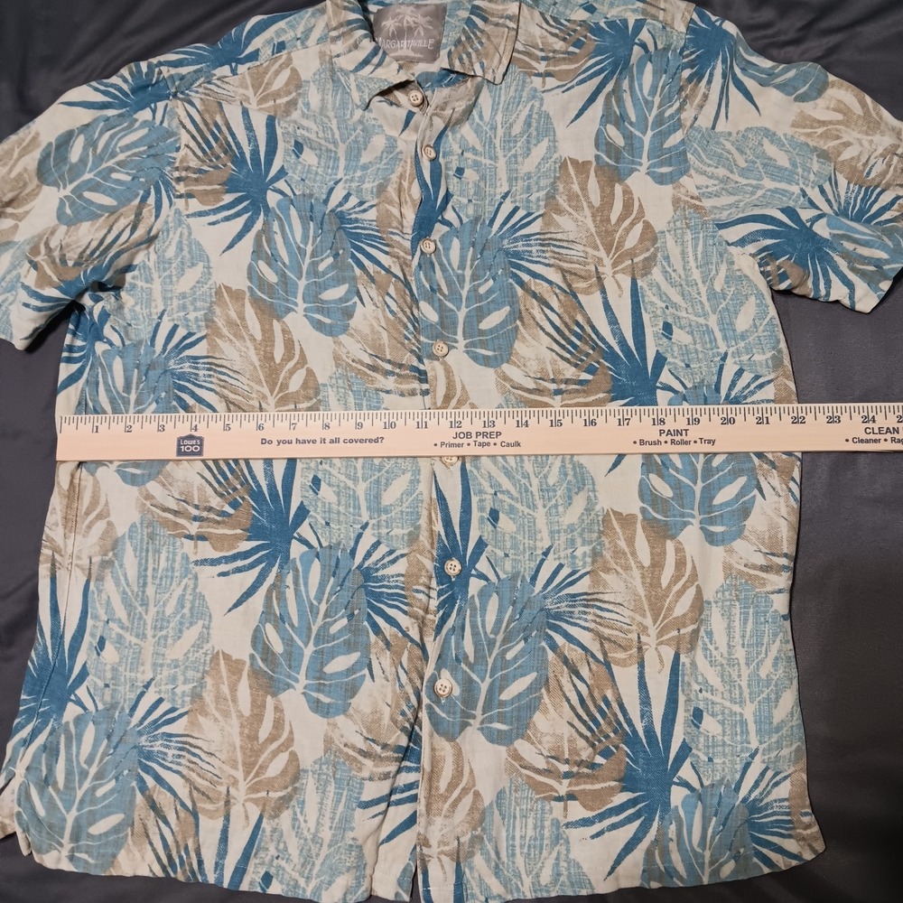 Margaritaville Hawaiian Shirt Mens Silk Linen Button Up Large Blue Palms - Picture 3 of 7